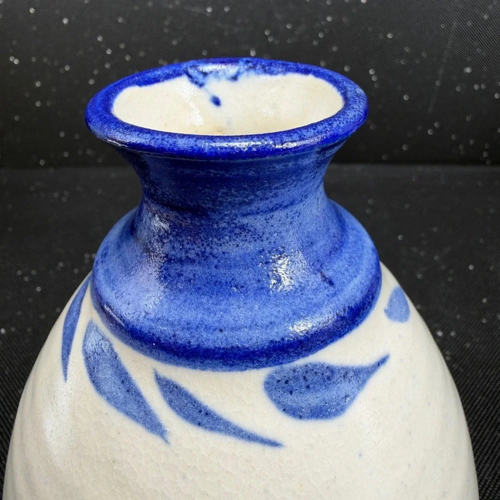 Hagist Studio Pottery Bud Vase Blue White Stoneware Signed 4.5in Small Vessel